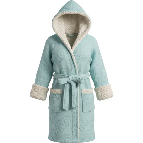 Victoria's Secret Other - Victorias Secret PINK Plush Fleece Robe ML Mint Green Sherpa Hood Fluffy Belted
